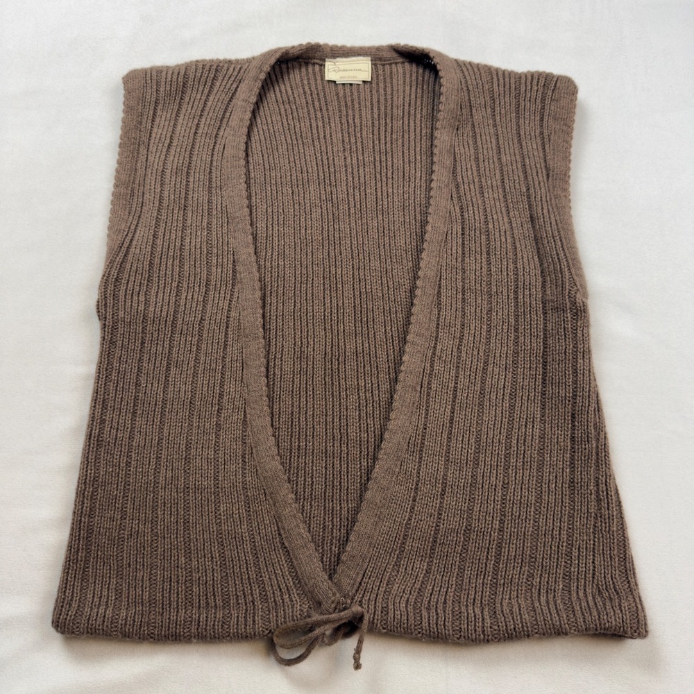Vintage Rosanna Brown Mohair Blend Ribbed‎ Knit Sweater Vest Tie Front Small USA